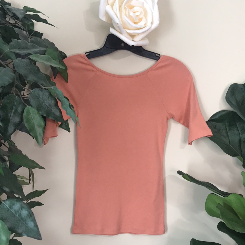 Ann Taylor Petite Ballerina Neck Cotton Stretch Top - Orange. Size XSP. NWT - Picture 3 of 6
